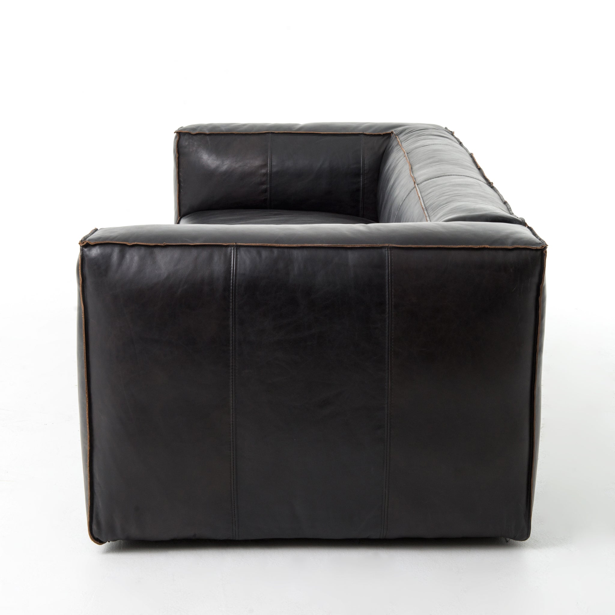 Nolan 99" Top Grain Leather Reverse Stitch Sofa - Black - Classic Carolina Home