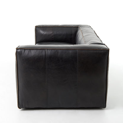 Nolan 99" Top Grain Leather Reverse Stitch Sofa - Black - Classic Carolina Home