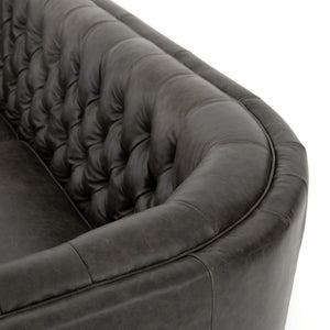 Granada 86" Tufted Top Grain Leather Sofa - Ebony - Classic Carolina Home
