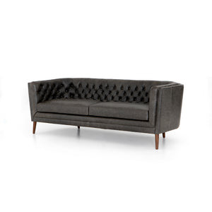 Granada 86" Tufted Top Grain Leather Sofa - Ebony - Classic Carolina Home