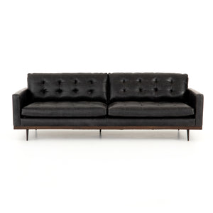 Lexington 89" Top Grain Leather Sofa - Black - Classic Carolina Home