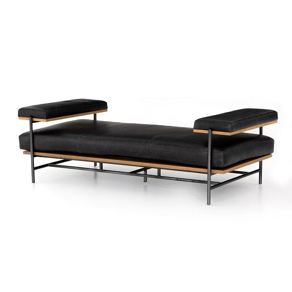 Kenton 79" Oak + Steel Chaise - Black - Classic Carolina Home