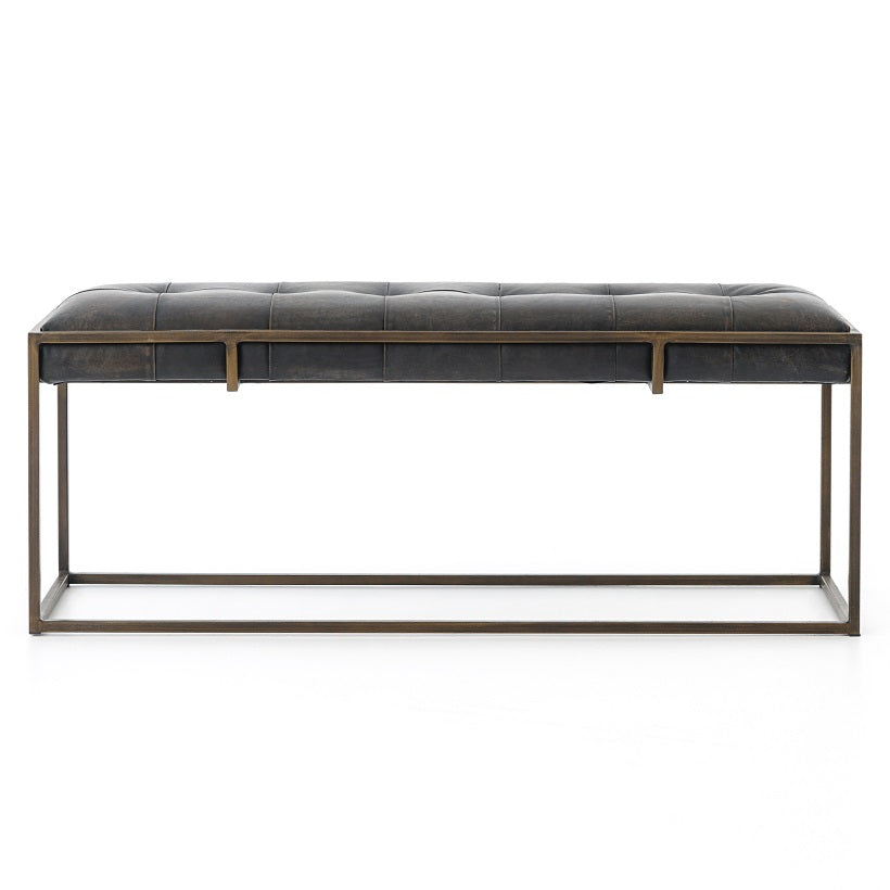 Ashford 43" Top Grain Leather + Iron Bench - Ebony - Classic Carolina Home