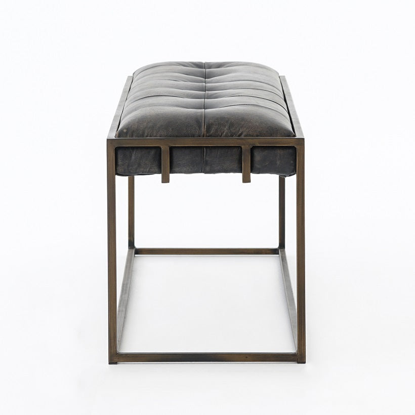 Ashford 43" Top Grain Leather + Iron Bench - Ebony - Classic Carolina Home