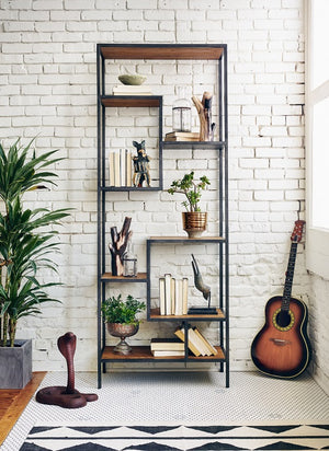 Henry 32" Reclaimed Pine + Iron Bookcase - Bleached - Classic Carolina Home