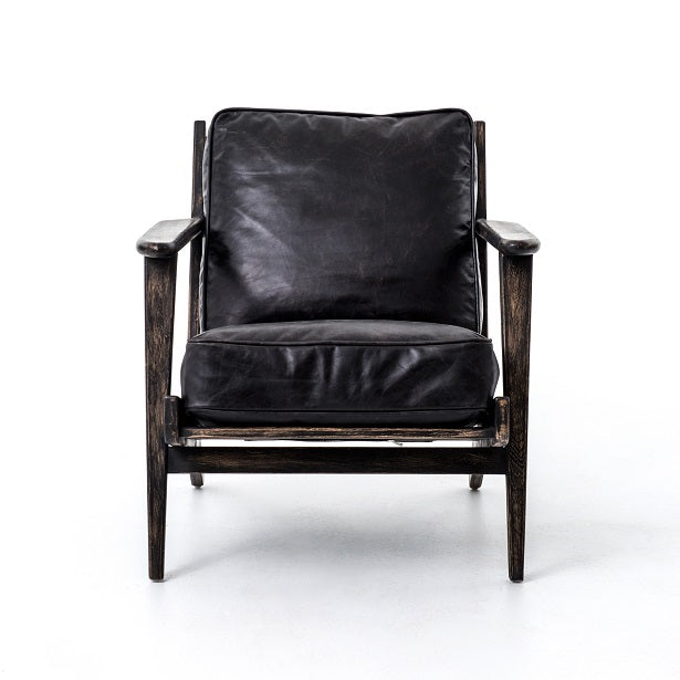 Britt 28" Top Grain Leather Lounge Chair - Ebony + Black Wash - Classic Carolina Home