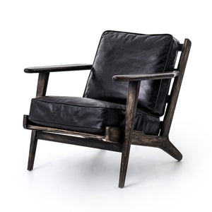 Britt 28" Top Grain Leather Lounge Chair - Ebony + Black Wash - Classic Carolina Home