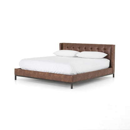 Newton Tufted Leather + Iron Bed - Tobacco - Classic Carolina Home