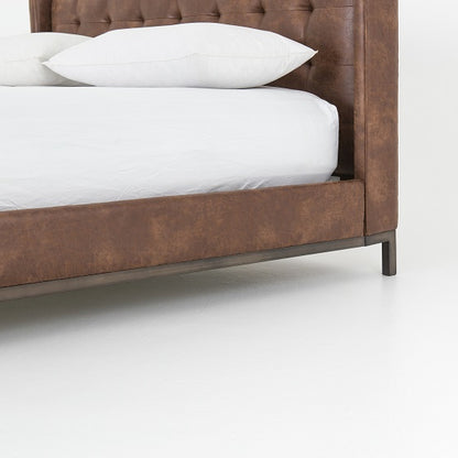 Newton Tufted Leather + Iron Bed - Tobacco - Classic Carolina Home