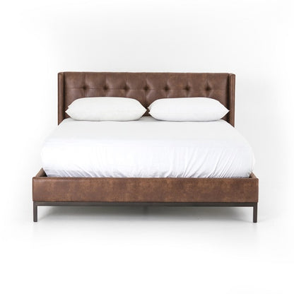 Newton Tufted Leather + Iron Bed - Tobacco - Classic Carolina Home