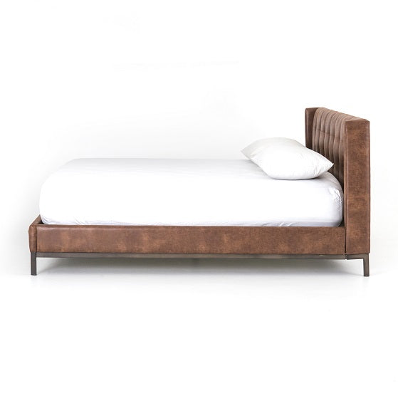Newton Tufted Leather + Iron Bed - Tobacco - Classic Carolina Home