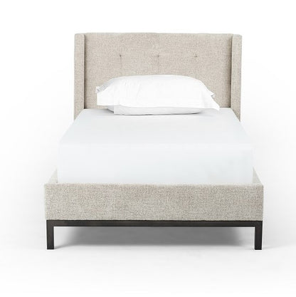 Newton Tufted Fabric + Iron Bed - Plush Linen - Classic Carolina Home