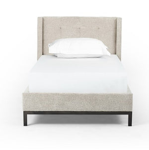 Newton Tufted Fabric + Iron Bed - Plush Linen - Classic Carolina Home