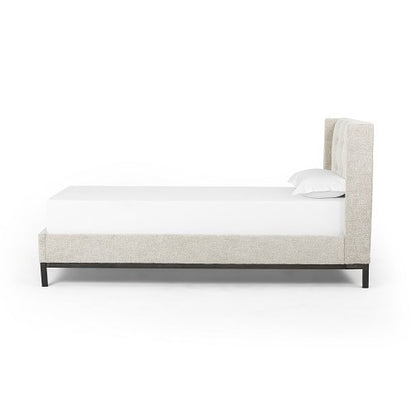 Newton Tufted Fabric + Iron Bed - Plush Linen - Classic Carolina Home