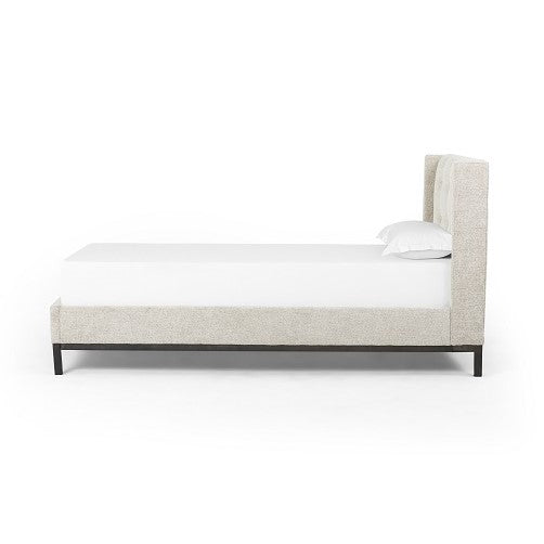 Newton Tufted Fabric + Iron Bed - Plush Linen - Classic Carolina Home