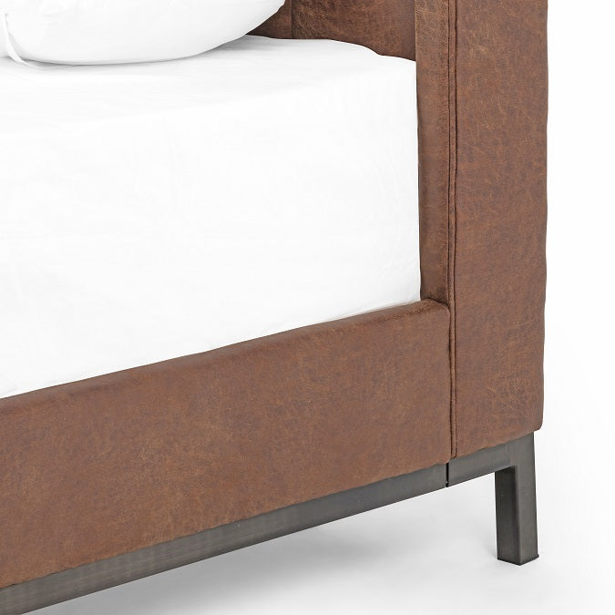 Newton Tufted Leather + Iron Bed - Tobacco - Classic Carolina Home
