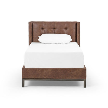 Newton Tufted Leather + Iron Bed - Tobacco - Classic Carolina Home