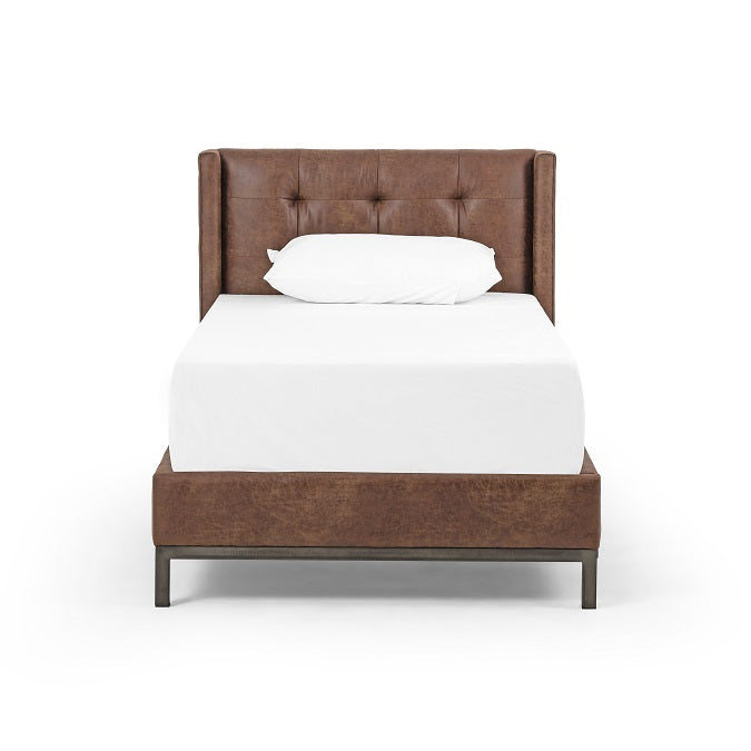Newton Tufted Leather + Iron Bed - Tobacco - Classic Carolina Home