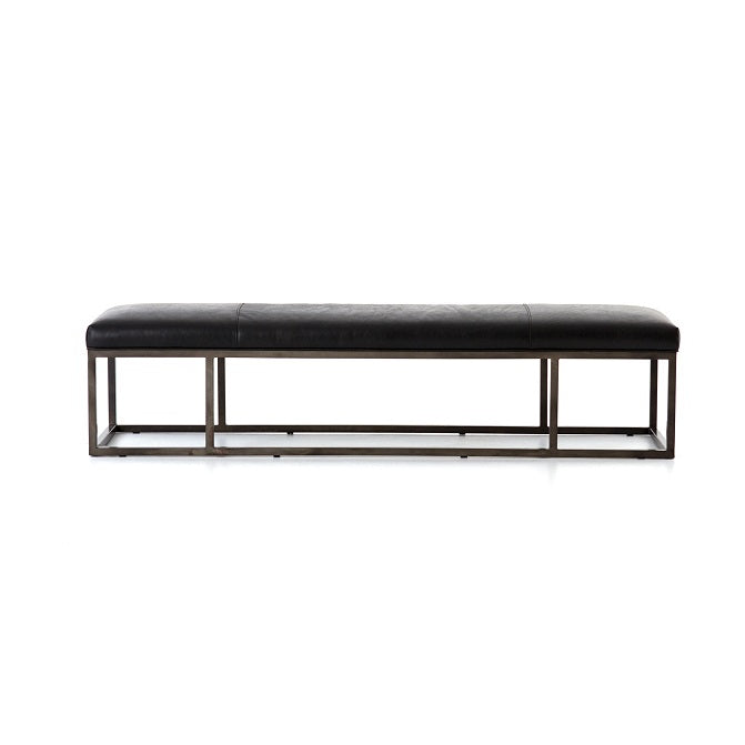 Beaufort 72" Top Grain Leather + Iron Bench - Black - Classic Carolina Home