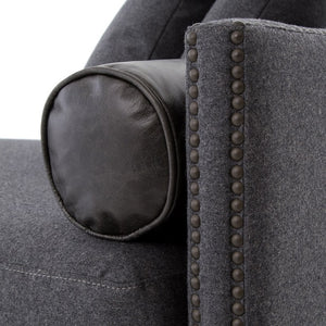 Marci 83" Leather + Oak Double Chaise - Charcoal - Classic Carolina Home
