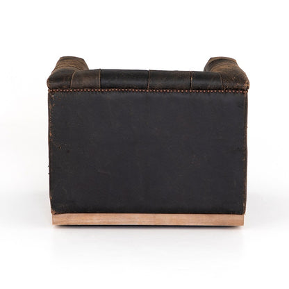 Maxine 34" Top Grain Leather Swivel Chair - Distressed Black - Classic Carolina Home