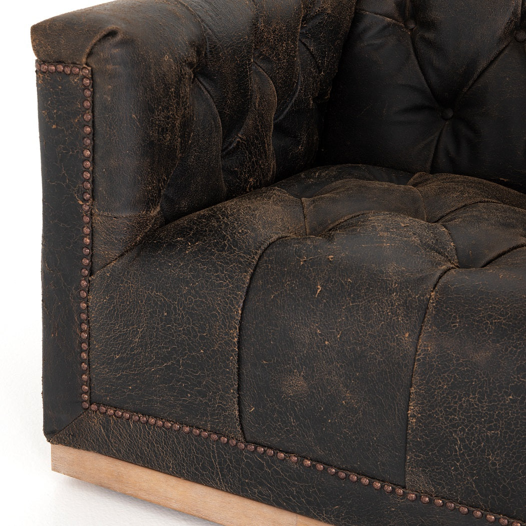 Maxine 34" Top Grain Leather Swivel Chair - Distressed Black - Classic Carolina Home
