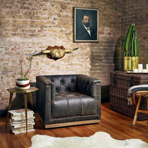 Maxine 34" Top Grain Leather Swivel Chair - Distressed Black - Classic Carolina Home