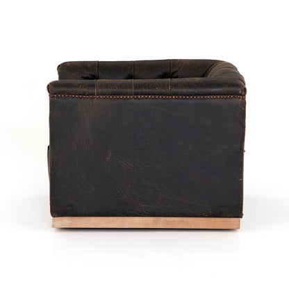 Maxine 34" Top Grain Leather Swivel Chair - Distressed Black - Classic Carolina Home