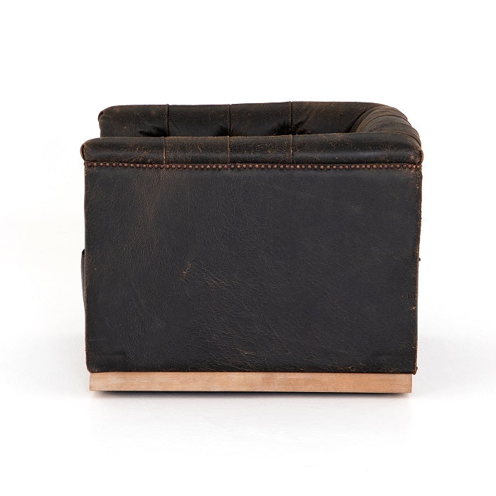 Maxine 34" Top Grain Leather Swivel Chair - Distressed Black - Classic Carolina Home