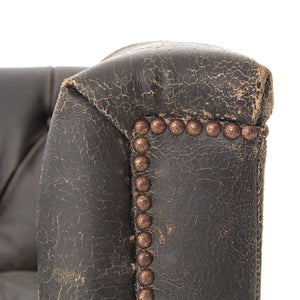Maxine 95" Top Grain Leather Tufted Sofa - Distressed Black - Classic Carolina Home