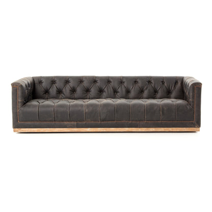 Maxine 95" Top Grain Leather Tufted Sofa - Distressed Black - Classic Carolina Home