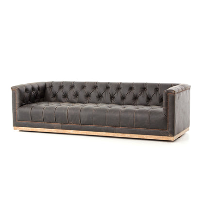 Maxine 95" Top Grain Leather Tufted Sofa - Distressed Black - Classic Carolina Home