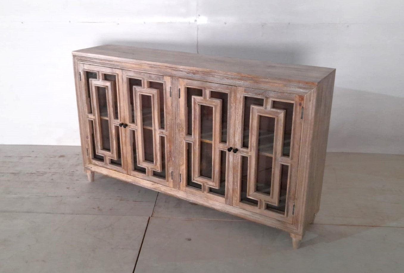 Dominique 71" 4 Door Glass Front Sideboard - Sand