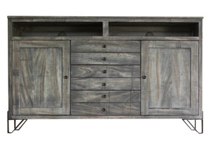Etowah 60" Parota + Steel Media Cabinet - Weathered Gray - Classic Carolina Home