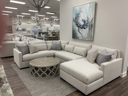 Glenda Quick Ship 144" x 104" Sectional w/ Right Seated Chaise - Crypton Natural Linen - Classic Carolina Home