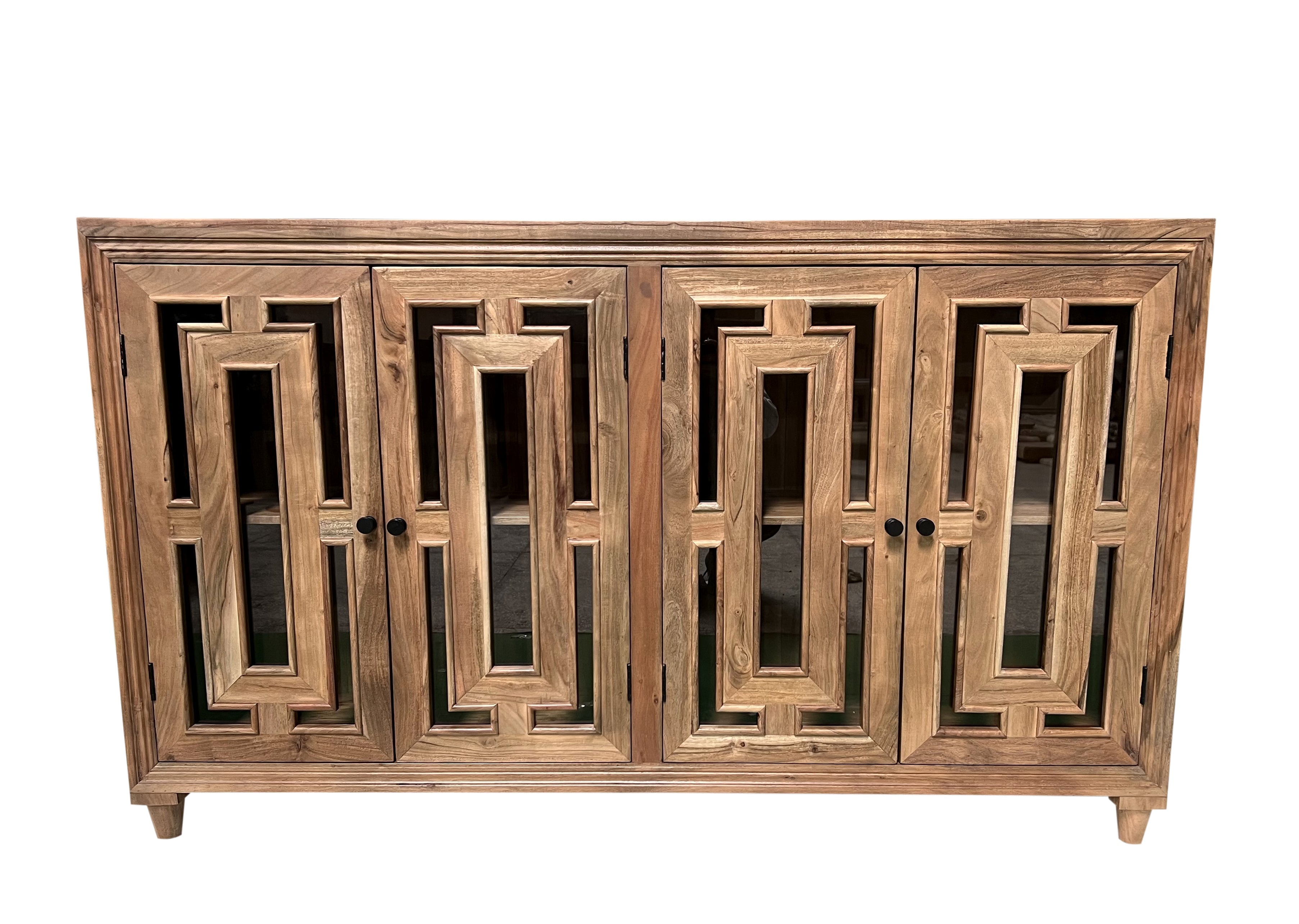 Dominic 71" Acacia 4 Door Glass Front Sideboard - Natural + Gray