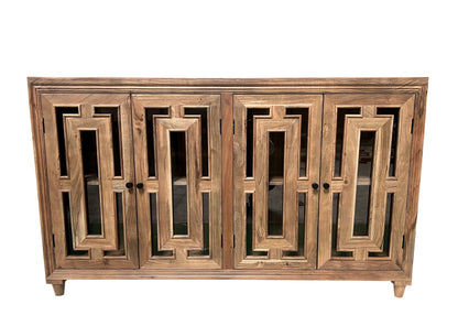 Dominic 71" Acacia 4 Door Glass Front Sideboard - Natural + Gray