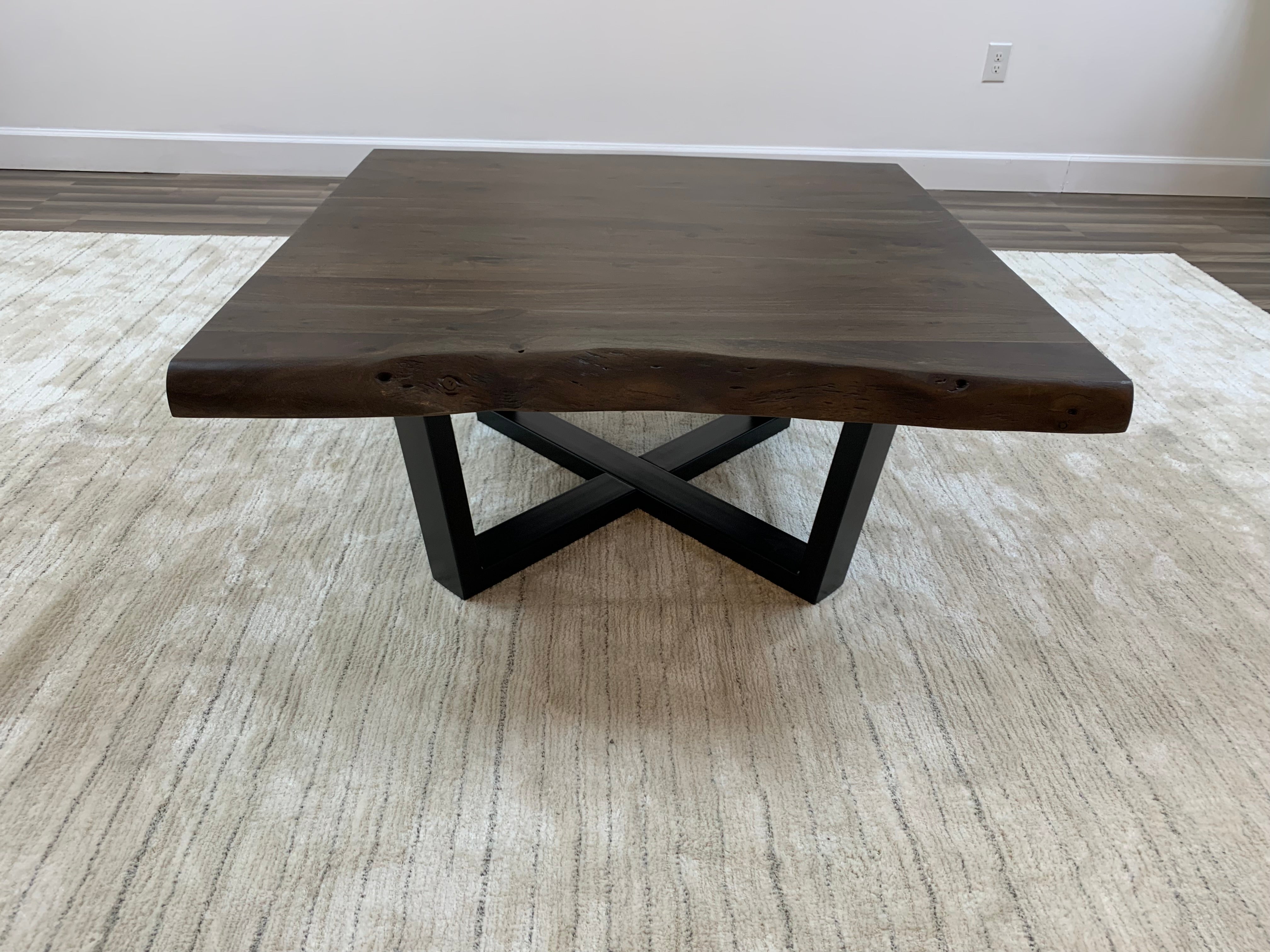 Malcolm Acacia 40" Square Live Edge Coffee Table - Natural + Smoke