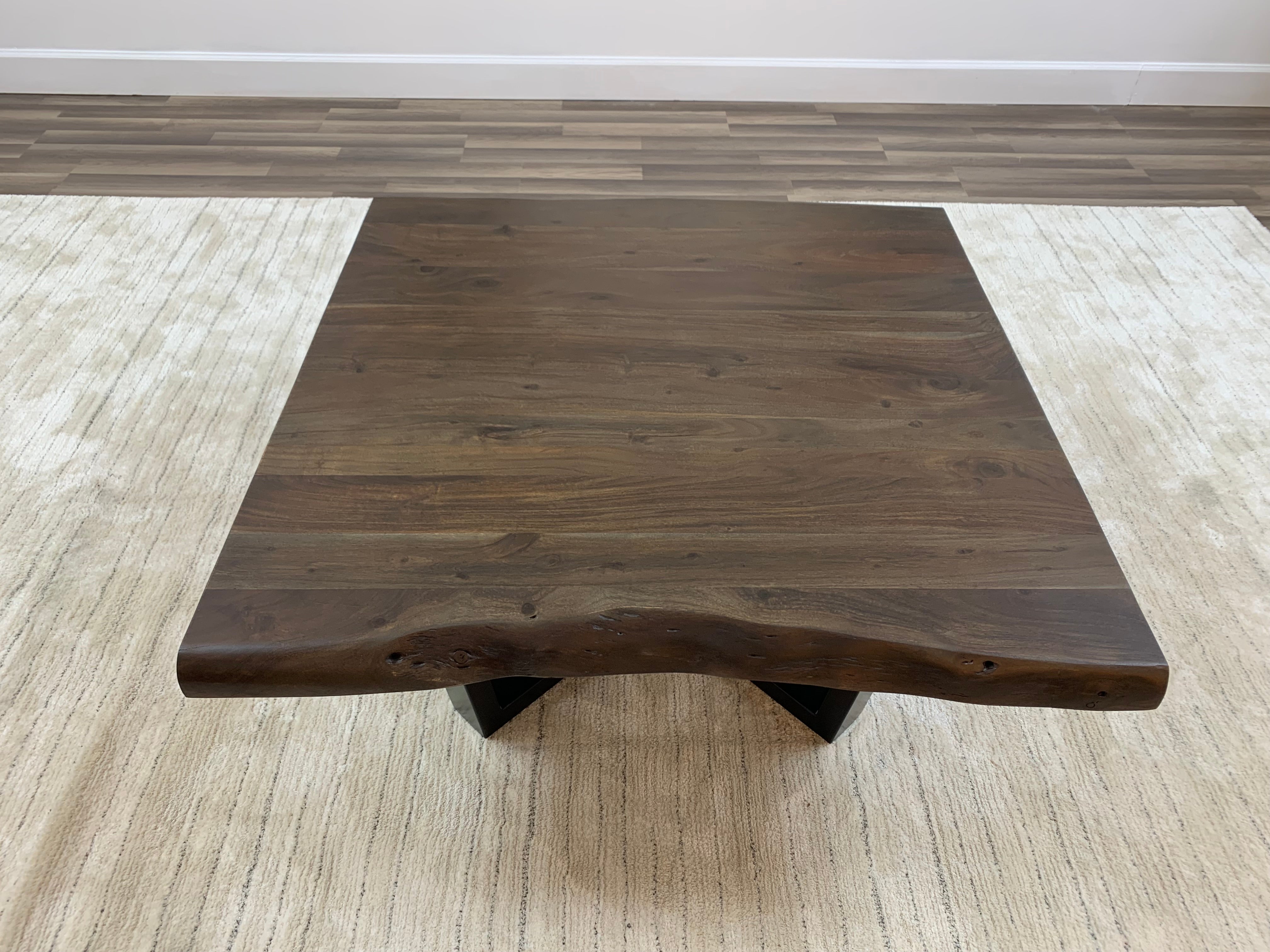 Malcolm Acacia 40" Square Live Edge Coffee Table - Natural + Smoke