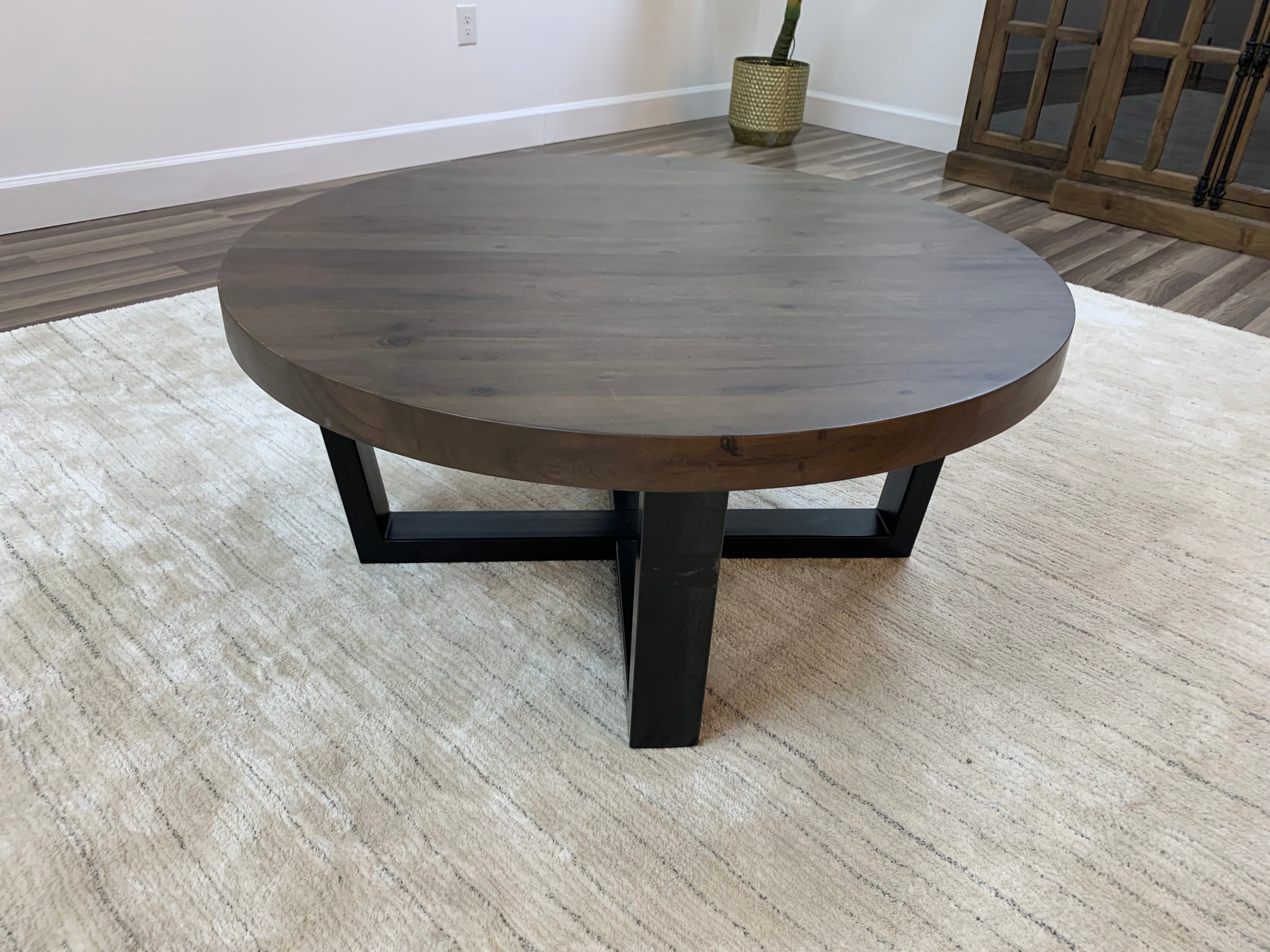 Malcolm Acacia 40" Round Coffee Table - Natural + Smoke