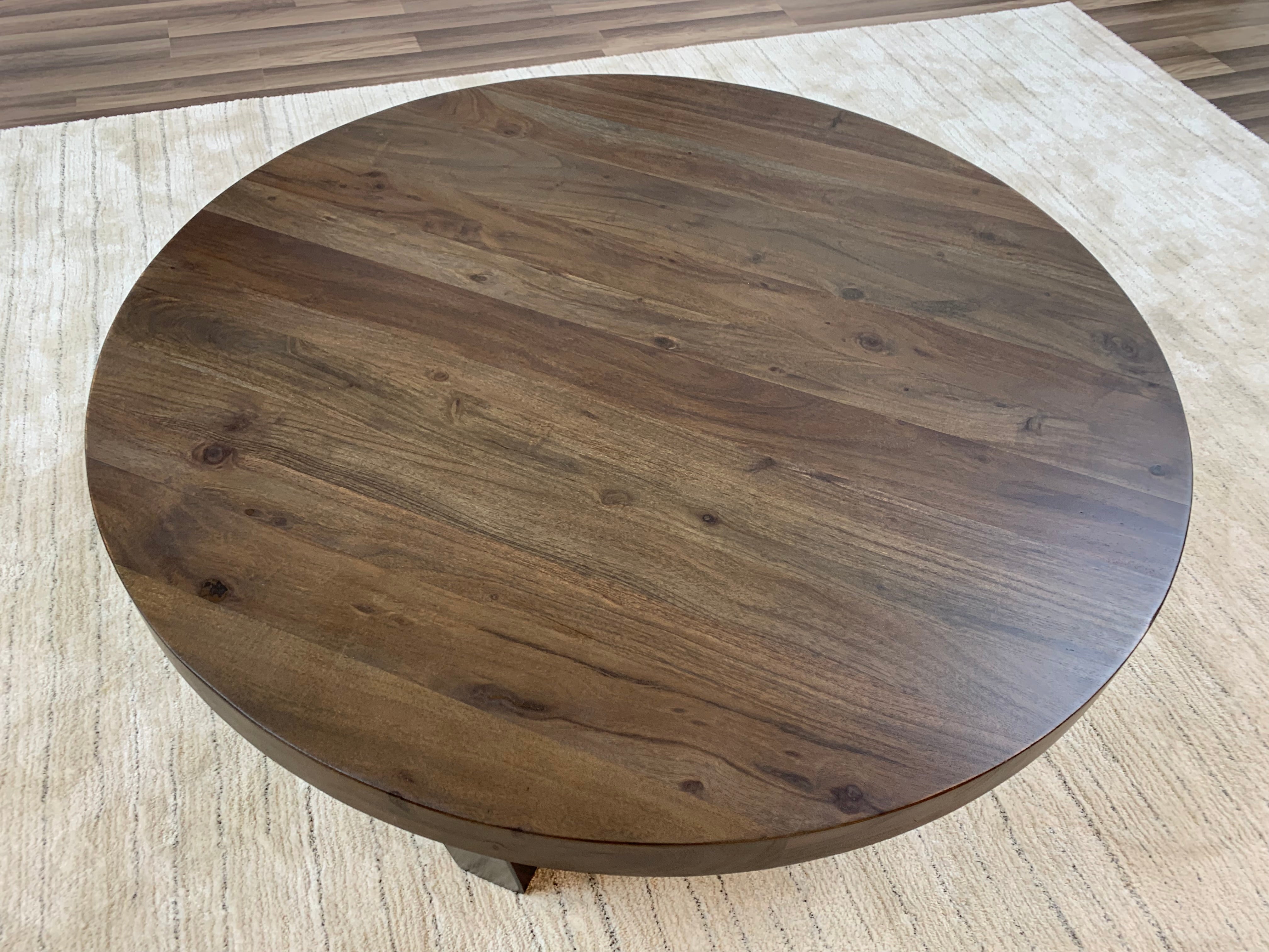 Malcolm Acacia 40" Round Coffee Table - Natural + Smoke