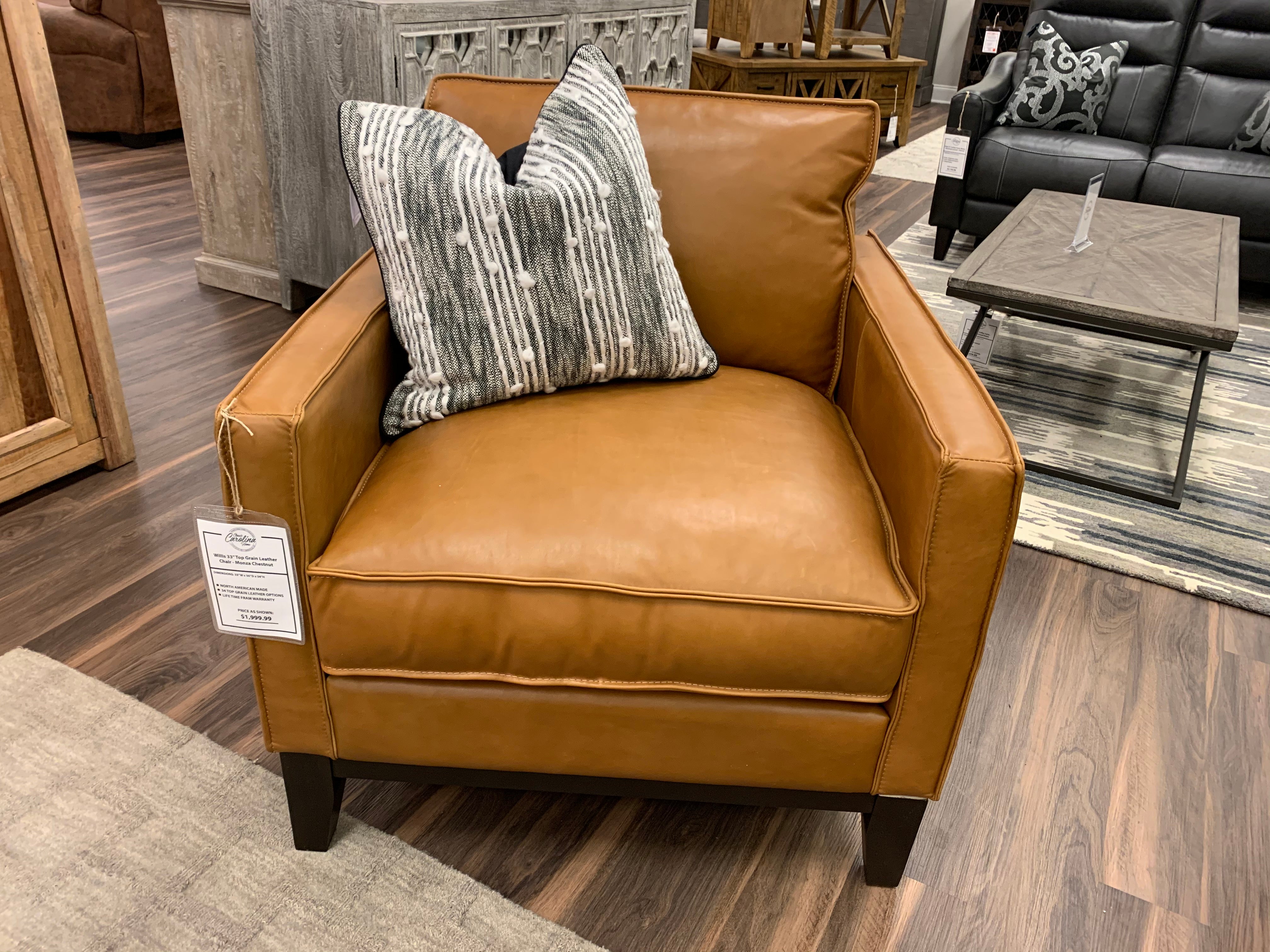 Willis 33" Top Grain Leather Chair - Monza Chestnut