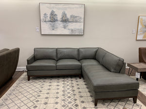 Willis 119” x 94” Top Grain Leather Sofa + Bumper Chaise - Pewter