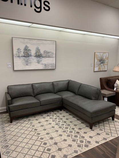 Willis 119” x 94” Top Grain Leather Sofa + Bumper Chaise - Pewter