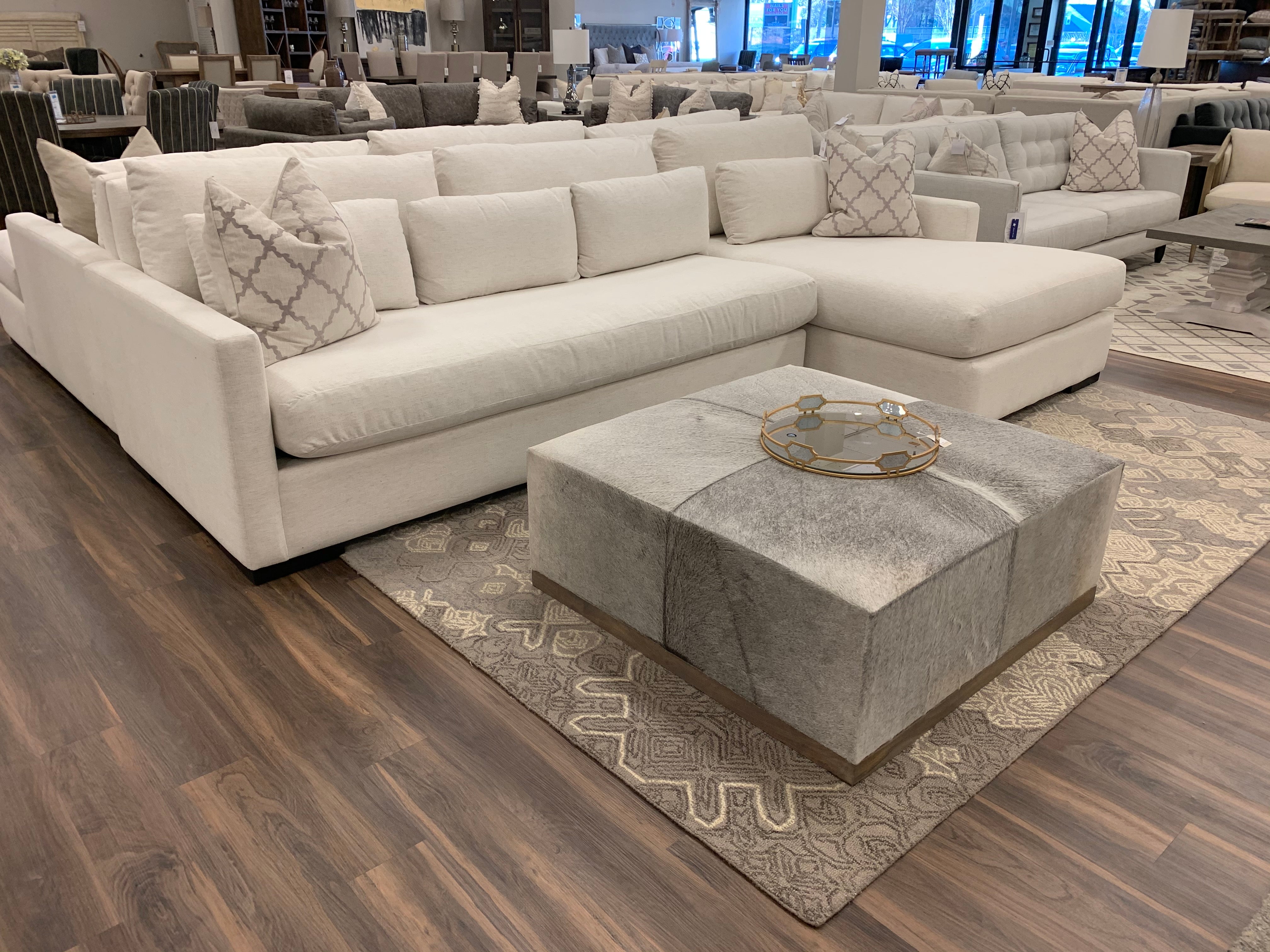 Glenda Quick Ship 130" Sofa + Right Chaise - Crypton Natural Linen