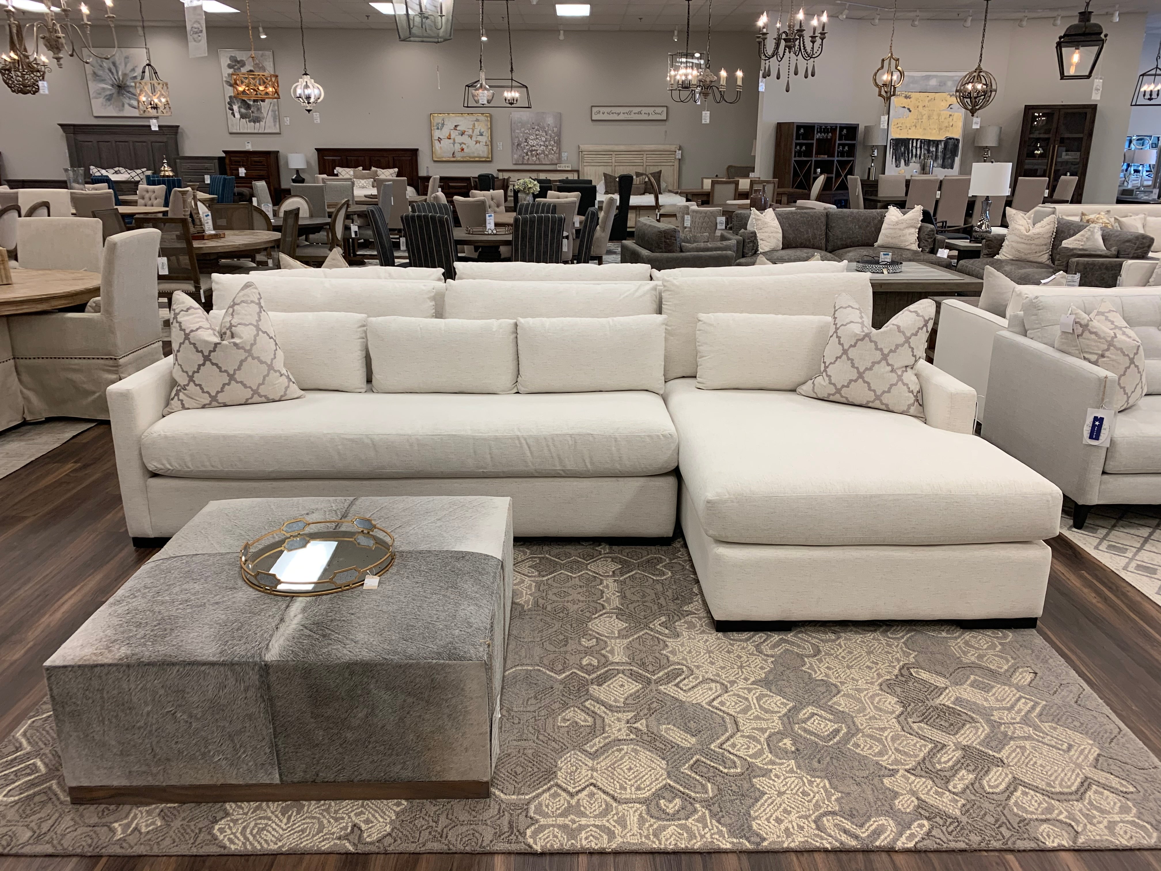 Glenda Quick Ship 130" Sofa + Right Chaise - Crypton Natural Linen