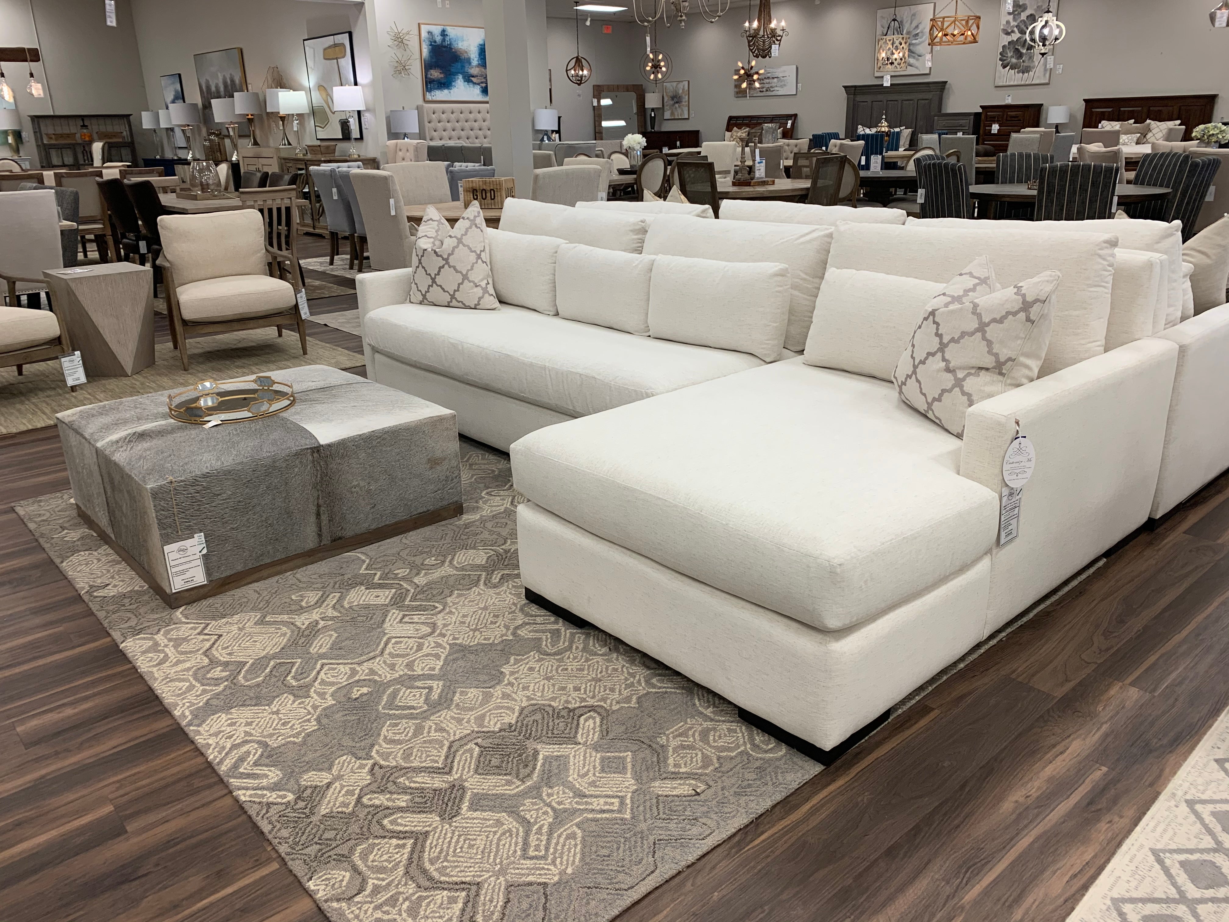 Glenda Quick Ship 130" Sofa + Right Chaise - Crypton Natural Linen