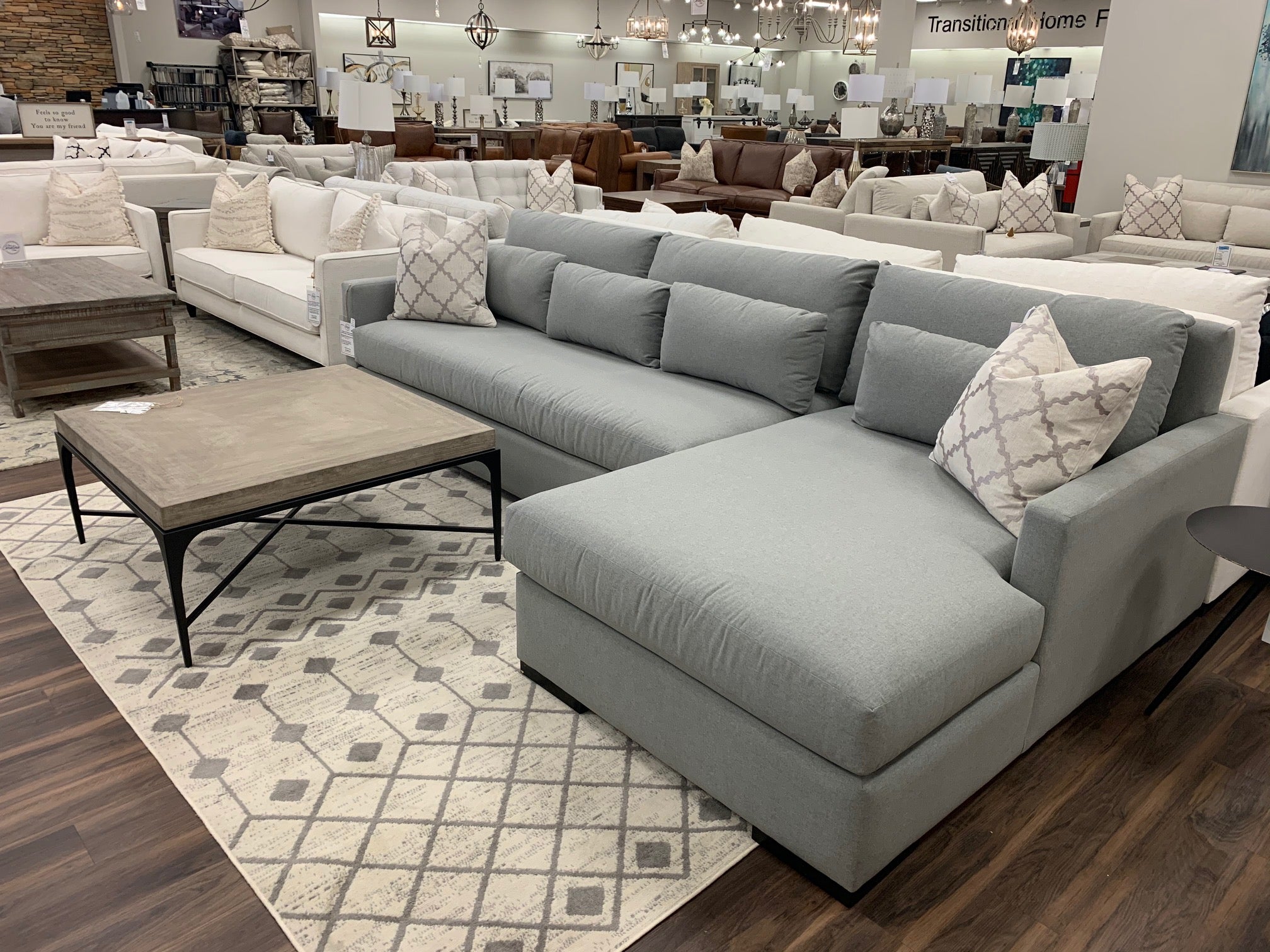 Glenda Quick Ship 130" Sofa + Right Chaise - Crypton Smoke