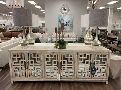 Arlo 98" Reclaimed Pine Mirrored Sideboard - White Distressed