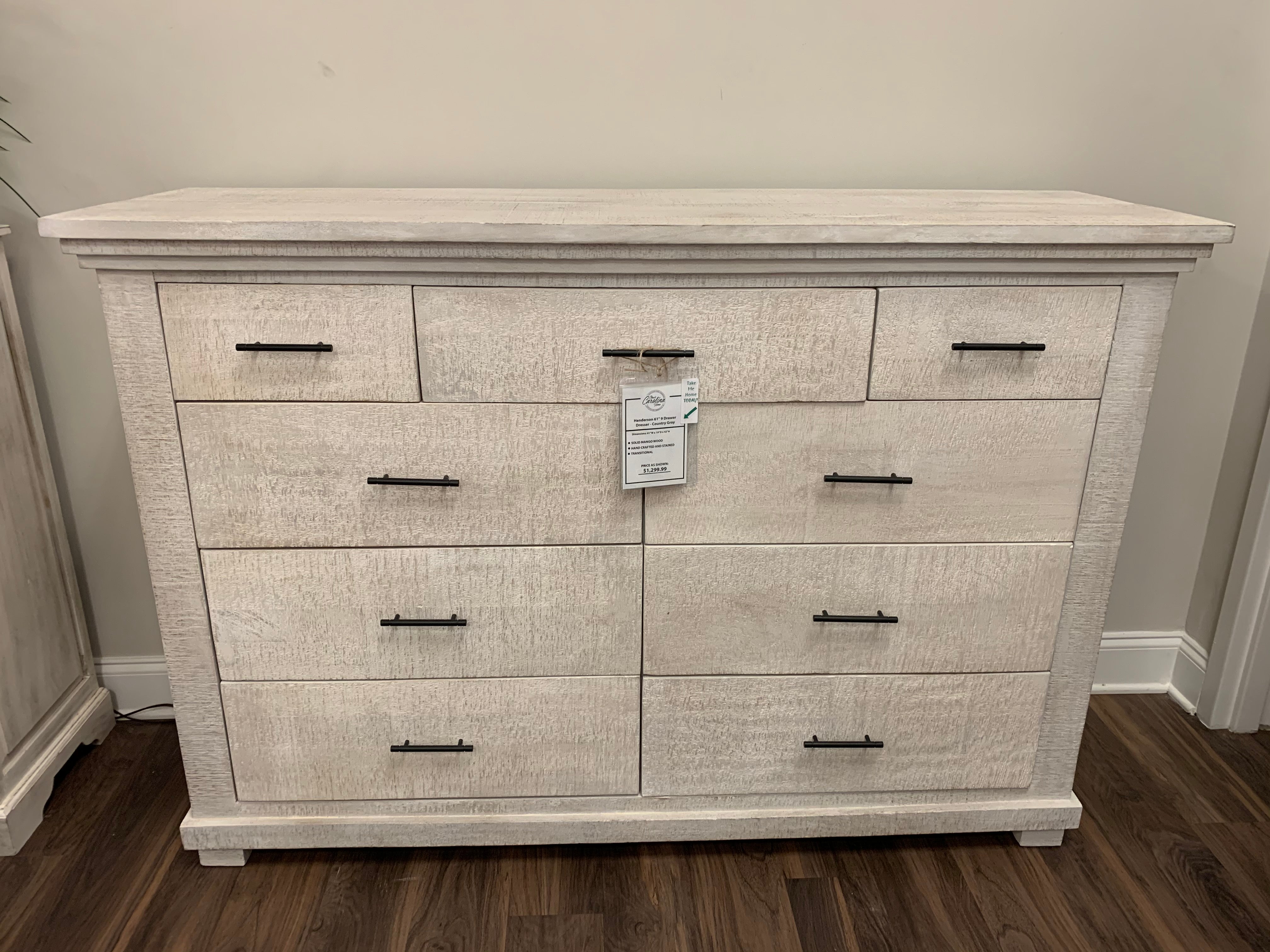 Henderson 61" 9 Drawer Dresser - Distressed Poplar